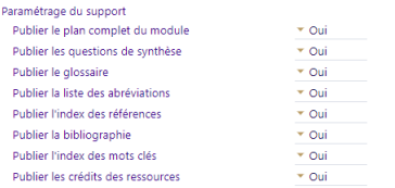 Paramétrage du support (Page outils transverses)