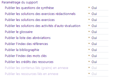 Paramétrage du support (Page outils transverses)